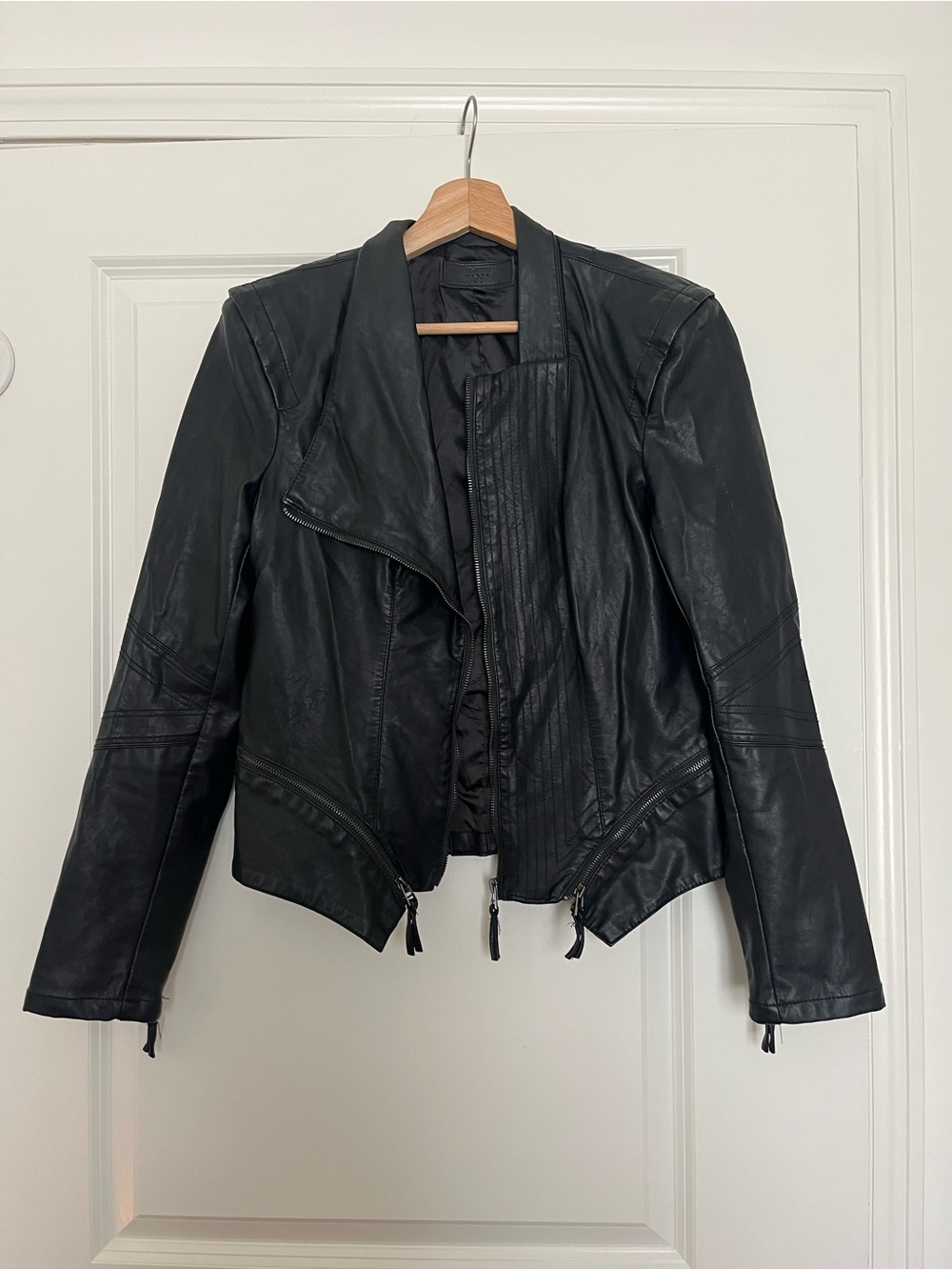 Blank NYC Black Leather Asymmetric Zip Jacket